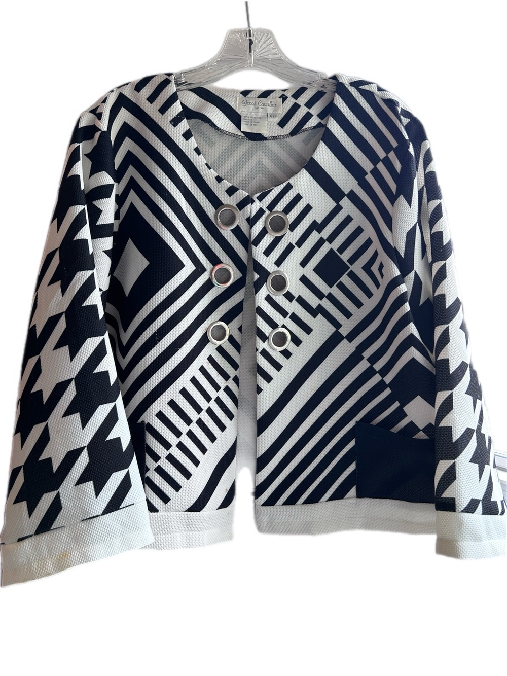 Geometric Black & White Double-Grommet Blazer - St. John Collection